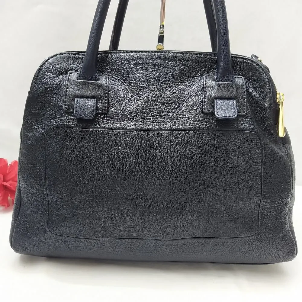 Marc Jacobs Black Leather Pocket Chain Strap Double Handle Satchel Shoulder Bag
